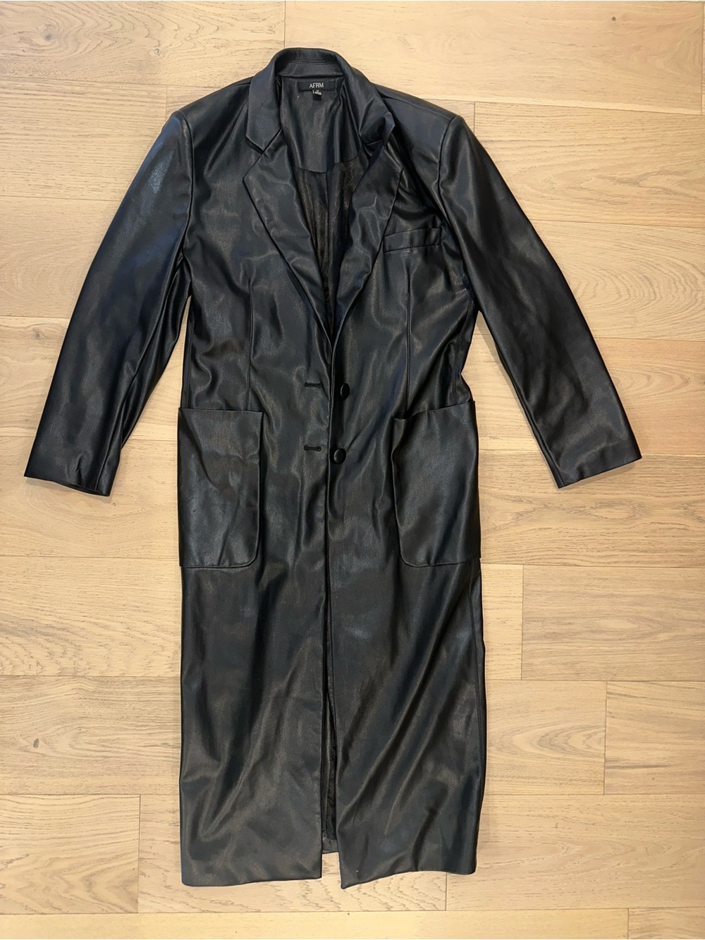 Long Black Leather Trench Coat
